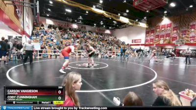 285 lbs Quarterfinal - Cody Cunningham, Lander Valley vs Carson VanGieson, Evanston