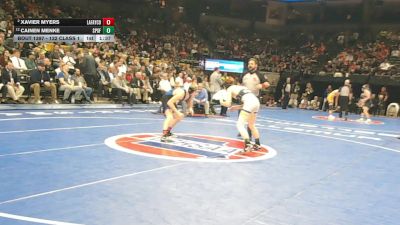 132 Class 1 lbs 1st Place Match - Xavier Myers, Lafayette County vs Cainen Menke, St. Pius X (Festus)