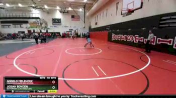 113 Boys Cons. Round 2 - Angelo Melendez, Mountain Range High School vs Josiah Boyden, Betterman Elite Wrestling