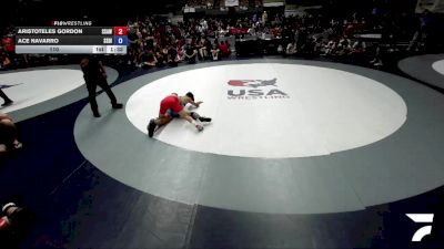 110 lbs Aristoteles Gordon, SAWA - Sacramento Area Wrestling Association vs Ace Navarro, SDIKWA - San Diego-Imperial Kids Wrestling Association