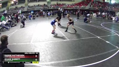 82 lbs Cons. Round 3 - Emarie Barrett, Cedar Bluffs vs Maddie Matthiessen, Hawks Wrestling Club (Lincoln)