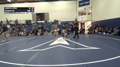 117 lbs 3rd Place Match - Hayden Fry, Menlo College vs Loretta Lopez, Vanguard