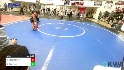 49 lbs Quarterfinal - Kai'Aar Roberson, Grove Takedown Club vs Kooper Koon, Wyandotte Youth Wrestling