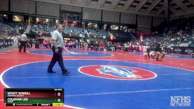 1A-144 lbs Champ. Round 1 - Wyatt Sowell, Screven County vs Coleman Lee, Trion
