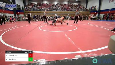 155 lbs Quarterfinal - Hayden Justice, Tahlequah Wrestling Club vs Tommy Calico, Morris Wrestling Association