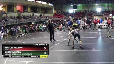 90 lbs Cons. Round 2 - Justin Queen, Ashland-Greenwood Jr Wrestling vs Mason Helton, 2TG