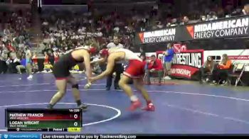 1 lbs Quarterfinal - Mathew Francis, West Hancock vs Logan Wright, West Branch