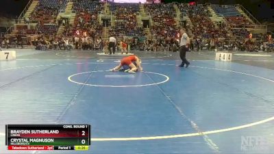 110 lbs Cons. Round 1 - Brayden Sutherland, Lisbon vs Crystal Magnuson, Hillsboro/CV