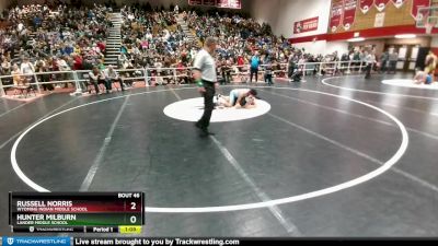 220 lbs Quarterfinal - Russell Norris, Wyoming Indian Middle School vs Hunter Milburn, Lander Middle School