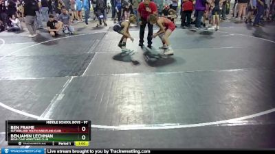 97 lbs Cons. Round 4 - Benjamin Lechman, Bear Cave Wrestling Club vs Ben Frame, Sutherland Youth Wrestling Club