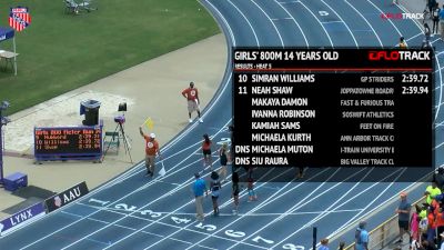 Girls' 800m, Prelims 6 - Age 14 - Cha'iel Johnson 2:13