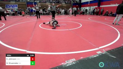 90 lbs Quarterfinal - Korbyn Johnson, Checotah Matcats vs Noah Shuemake, Viking Wrestling Club