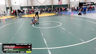 100 lbs Quarterfinal - Yasiin Salat, Bryan Youth Wrestling Club vs Carson Foote, Midwest Destroyers