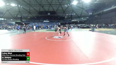 120 lbs Cons. Semis - Colton West, White River Hornets Wrestling Club vs AJ Saldana, Tri-Town Bullyz Wrestling
