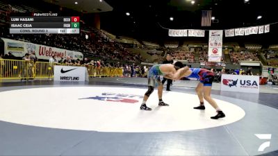 Junior Boys - 150 lbs Cons. Round 3 - Lum Hasani, Birmingham Community Charter High School Wrestling vs Isaac Ceja, Firebaugh High School Wrestling