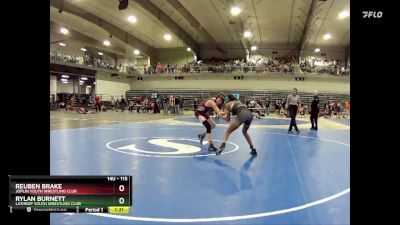 115 lbs Quarterfinal - Rylan Burnett, Lathrop Youth Wrestling Club vs Reuben Brake, Joplin Youth Wrestling Club