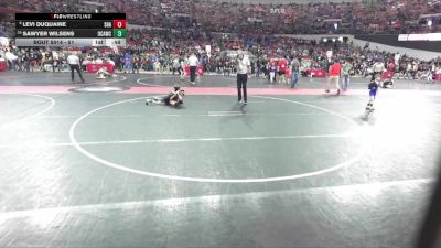 51 lbs Champ. Round 1 - Sawyer Wilsens, Oak Creek Attack Wrestling Club vs Levi DuQuaine, Shawano