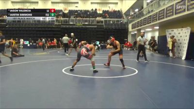 165 lbs 1st Place Match - Jason Valencia, Lassen College vs Austin Simmons, Fresno City College