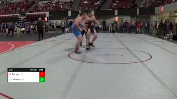 275 lbs Quarterfinal - Jaydn Wilson, Unattached vs Jacob Berger, Poplar Wrestling Club