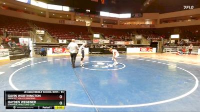 93 lbs Champ. Round 2 - Gavin Worthington, Prescott Valley Bighorns vs Hayden Wegener, Stampede Wrestling Club