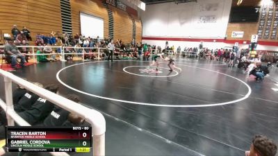 80 lbs Semifinal - Tracen Barton, Riverton Middle School vs Gabriel Cordova, Lincoln Middle School