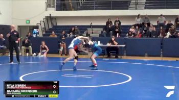 109 lbs Quarterfinal - Barbara Greenberg, Menlo College vs Nyla O`Brien, University Of Providence