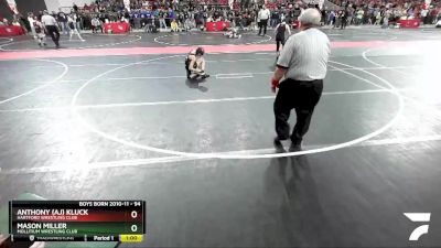 94 lbs Cons. Round 4 - Mason Miller, Mollitium Wrestling Club vs Anthony (aj) Kluck, Hartford Wrestling Club