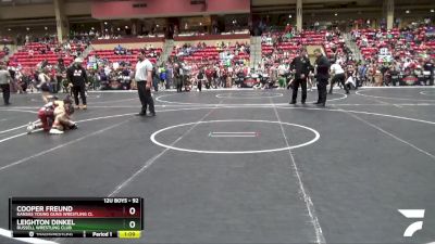 92 lbs Cons. Round 2 - Cooper Freund, Kansas Young Guns Wrestling Cl vs Leighton Dinkel, Russell Wrestling Club