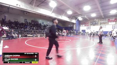 215 lbs Semifinal - Jairdan Chopra, Valencia vs Dylan Backer, Liberty