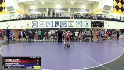 92 lbs Quarterfinal - Hunter Ramey, Oak Hill Wrestling Club vs Weston Ward, Columbia City Wrestling Club