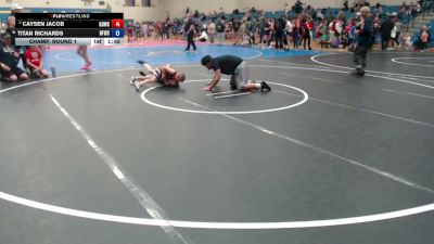 70-73 lbs Champ. Round 1 - Caysen Jacob, Kimberly Bulldog Wrestling Club vs Titan Richards, Bonners Ferry Wrestling Club