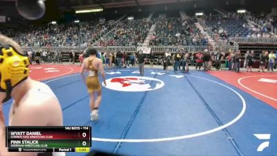 114 lbs Quarterfinal - Wyatt Daniel, Cowboy Kids Wrestling Club vs Finn Stalick, Sheridan Wrestling Club