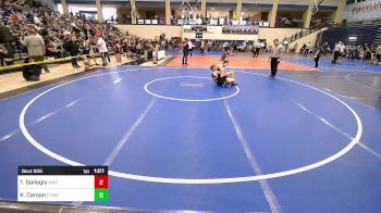 100 lbs Quarterfinal - Tanner Gallogly, Bentonville Wrestling Club vs Keggun Carson, Fayetteville Youth Wrestling Club