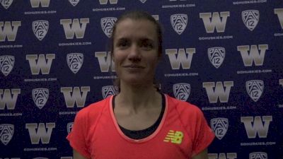 Kim Conley after soloing world lead (15:09) in the 5K at UW Invite