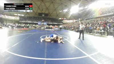 Boys 2A 138 lbs Cons. Round 3 - Cohen Clark, West Valley (Spokane) vs Finn Devine, Olympic