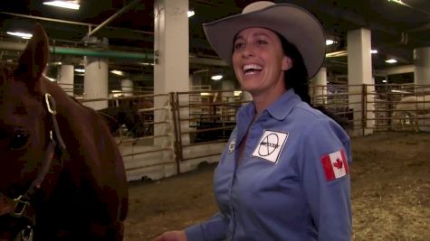Melissa Thiessen Almost Falls Off Horse, Tops Barrel Racing Field Anyway
