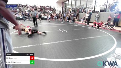 75 lbs Quarterfinal - Hailen Hiner, Pawnee Wrestling Club vs Paxtyn McGilbert, Midwest City Bombers Youth Wrestling Club