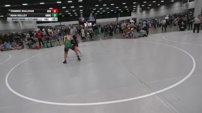 117 lbs Cons. Quarters - Kian Kelley, Kearney MatCats Wrestling Club vs Tommie Sullivan, New Prague Wrestling