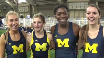 Michigan women after securing their spot on the start line in the NCAA DMR