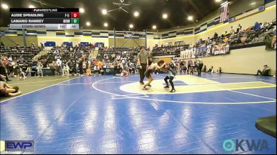 64 lbs Consolation - Audie Spradling, F-5 Grappling vs Lamario Ramsey, Midwest City Bombers Youth Wrestling Club