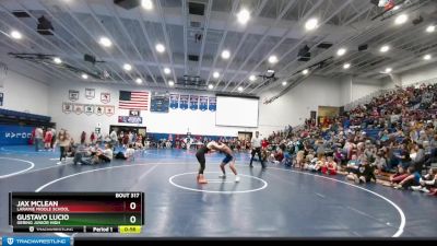 160 lbs Semifinal - Gustavo Lucio, Gering Junior High vs Jax McLean, Laramie Middle School