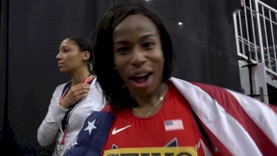 Barbara Pierre after winning the 60m World Indoor title