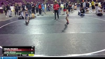 49 lbs 5th Place Match - Miguel Pacheco, San Luis Valley Wrestling Club vs James Devaul, Pikes Peak Warriors Wrestling