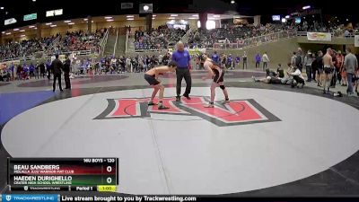 120 lbs Cons. Round 4 - Beau Sandberg, Molalla JuJu Warrior Mat Club vs Haeden Durighello, Crater High School Wrestling