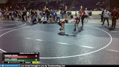 115 lbs Cons. Round 3 - Parker Irons, Cheyenne Mountain Wrestling Club vs Evan Larsen, Pikes Peak Warriors Wrestling