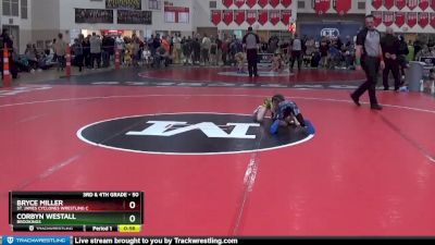 50 lbs Round 3 - Bryce Miller, St. James Cyclones Wrestling C vs Corbyn Westall, Brookings