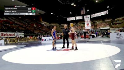 Cadet Boys Lower - 132 lbs Cons. Round 4 - Logan Martin, Calaveras Wrestling vs Robert Maya, Bullard High School Wrestling