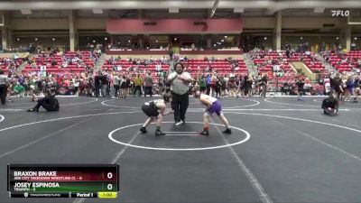 90 lbs Cons. Round 2 - Braxon Brake, Ark City Takedown Wrestling Cl vs Josey Espinosa, Triumph