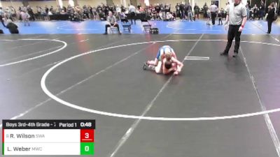 Boys 3rd-4th Grade - 71 Cons. Round 5 - Liam Weber, Mustang Wrestling Club vs Ryker Wilson, Sebolt Wrestling Academy