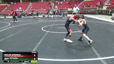 52 lbs Cons. Round 5 - Beau Potucek, CYWC vs Baylor Simoneau, Plainville Kids Wrestling Club